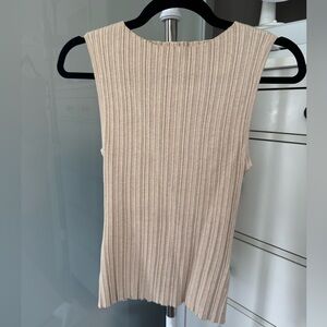 Quince Cotton Cashmere Ribbed Tank - tan/beige